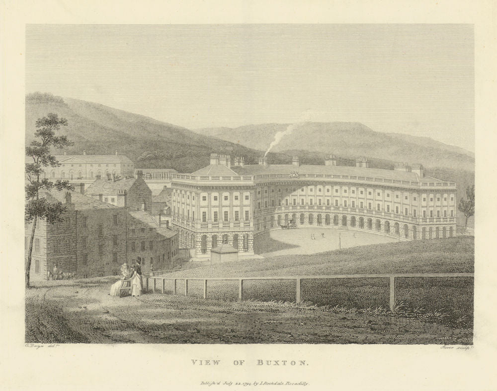 View of Buxton, Derbyshire. Aikin 1795 old antique vintage print picture